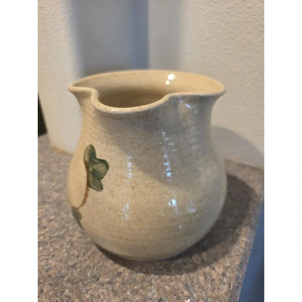 VTG Studio Pottery Pitcher Raised Grapes Twisted Handle Signed 6